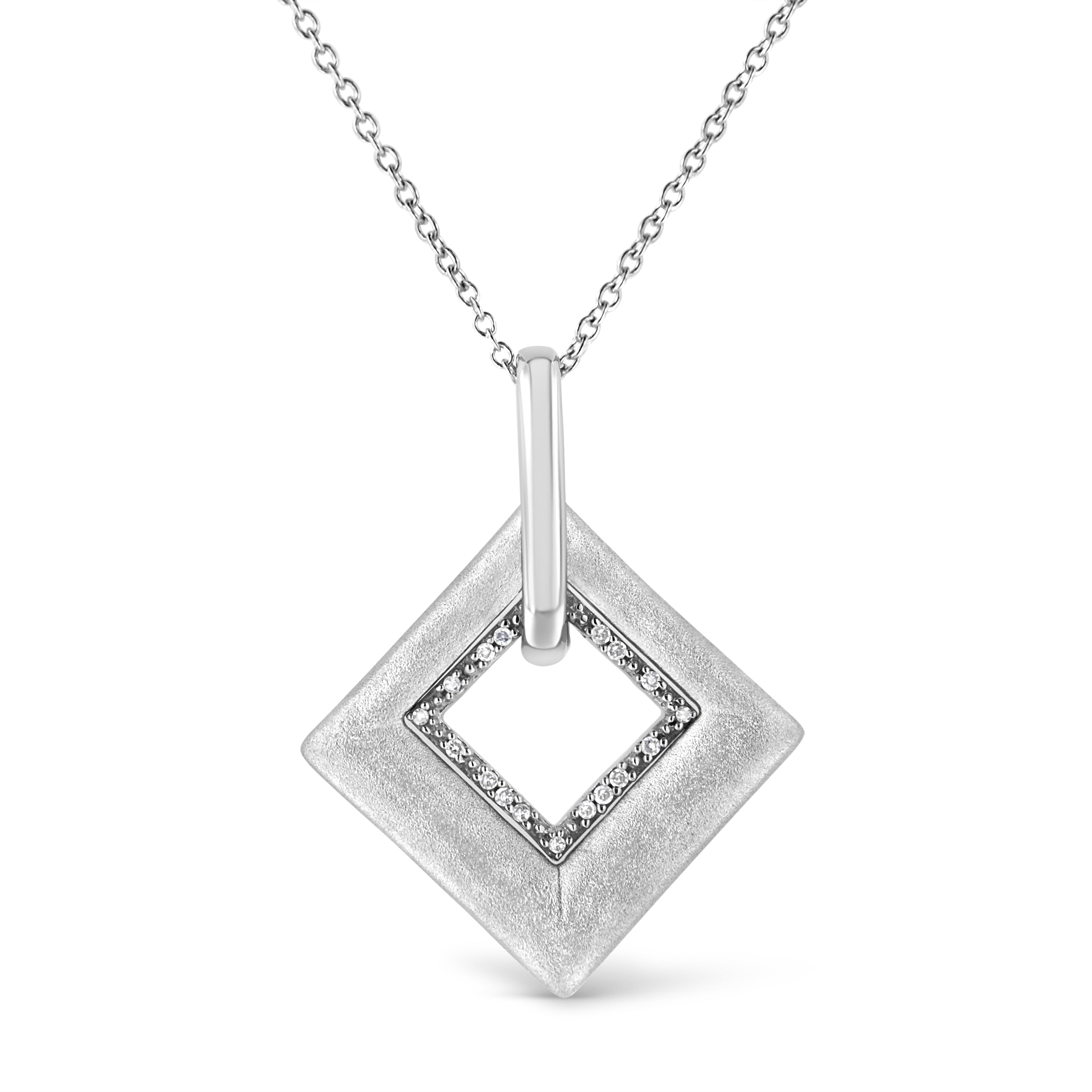 Sterling Silver Diamond Kite Pendant Necklace - Pave Set Accent 18 Inch