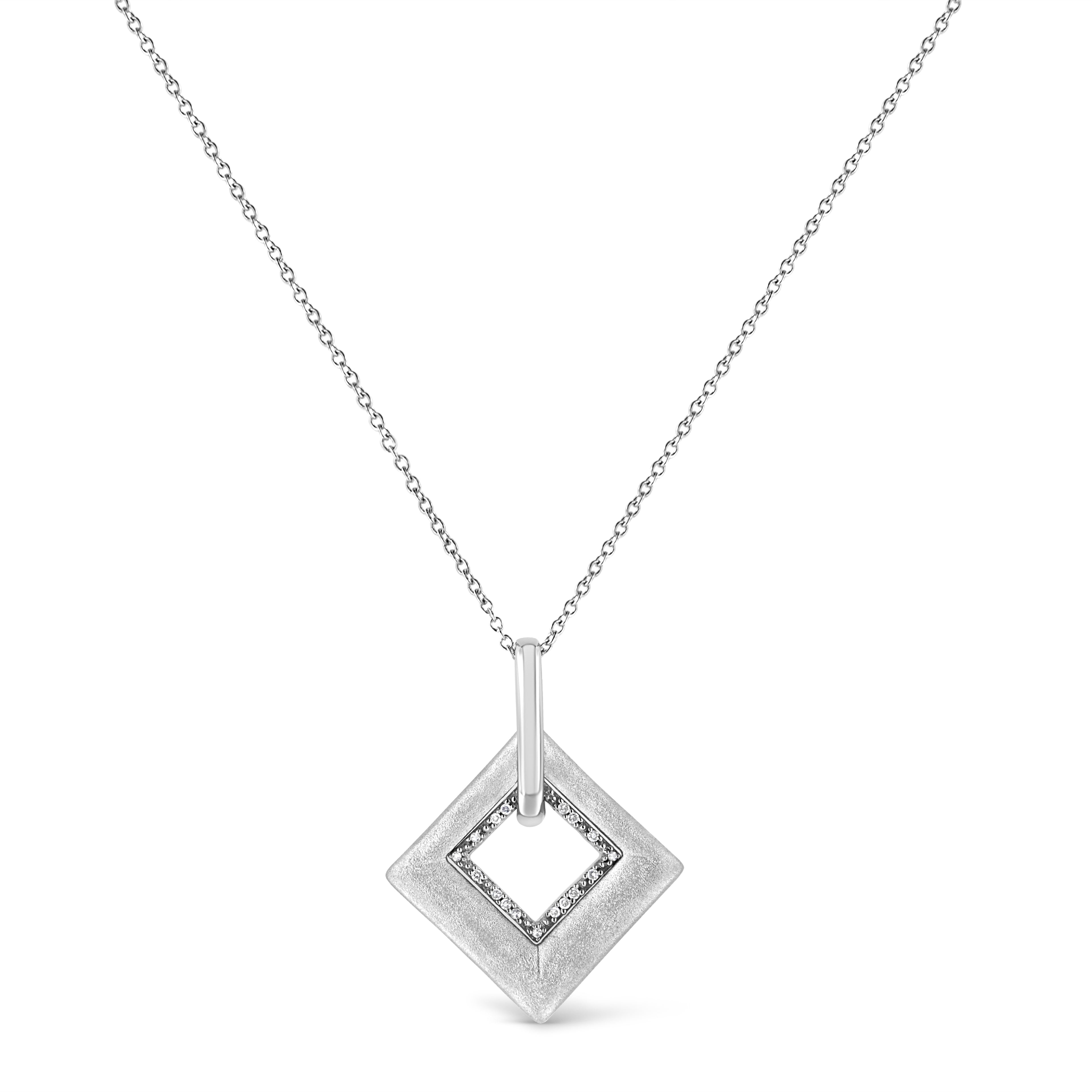 Sterling Silver Diamond Kite Pendant Necklace - Pave Set Accent 18 Inch