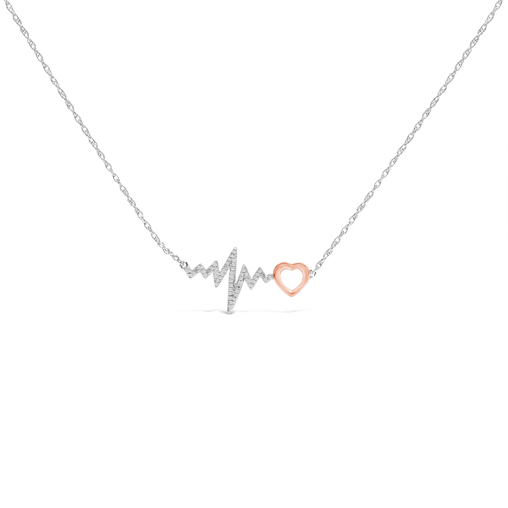 14K Rose Gold Plated Silver Diamond Accent Heart Beat Necklace