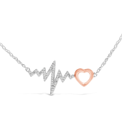 14K Rose Gold Plated Silver Diamond Accent Heart Beat Necklace