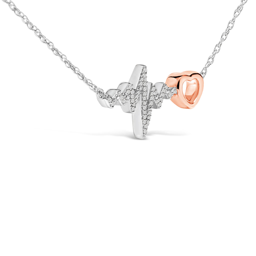 14K Rose Gold Plated Silver Diamond Accent Heart Beat Necklace