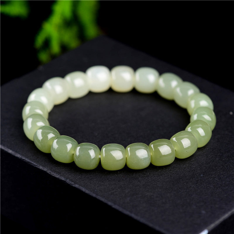 Green, Size: 9x10mm - Water gradient jade bucket bead bracelet