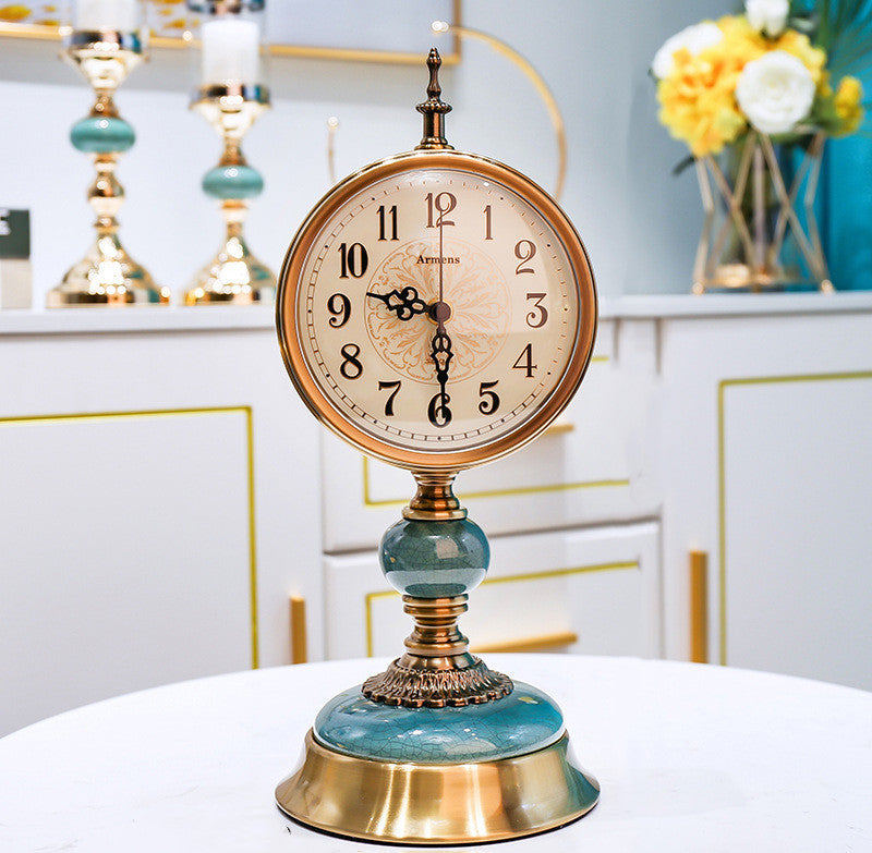 Blue Living Room Retro Desk Clock - Nordic Style with Candlesticks