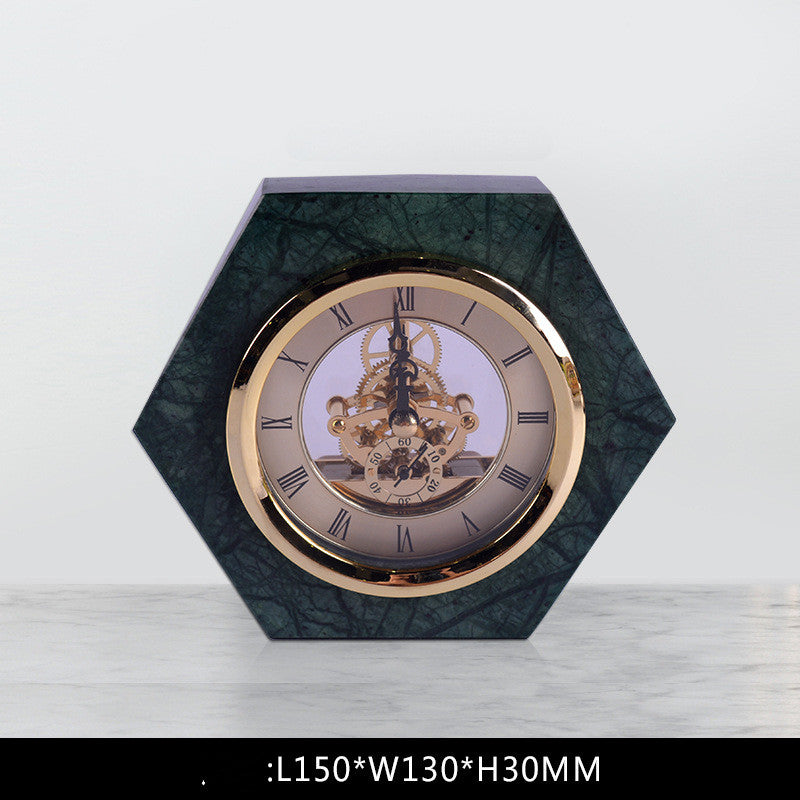 Green Desktop Marble Clock Ornament - Nordic Style