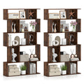 Geometric Bookshelf Set of 2 - 5-Tier Bookcase with Open Shelves & Closed-Back Cubes - Brown