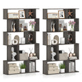 Geometric Bookshelf Set of 2 - 5-Tier Bookcase with Open Shelves & Closed-Back Cubes - Oak