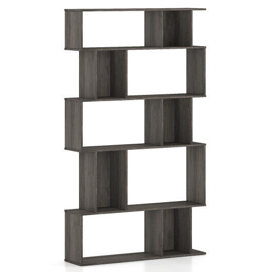 Geometric Bookshelf Set of 2 - 5-Tier Bookcase with Open Shelves & Closed-Back Cubes - Oak