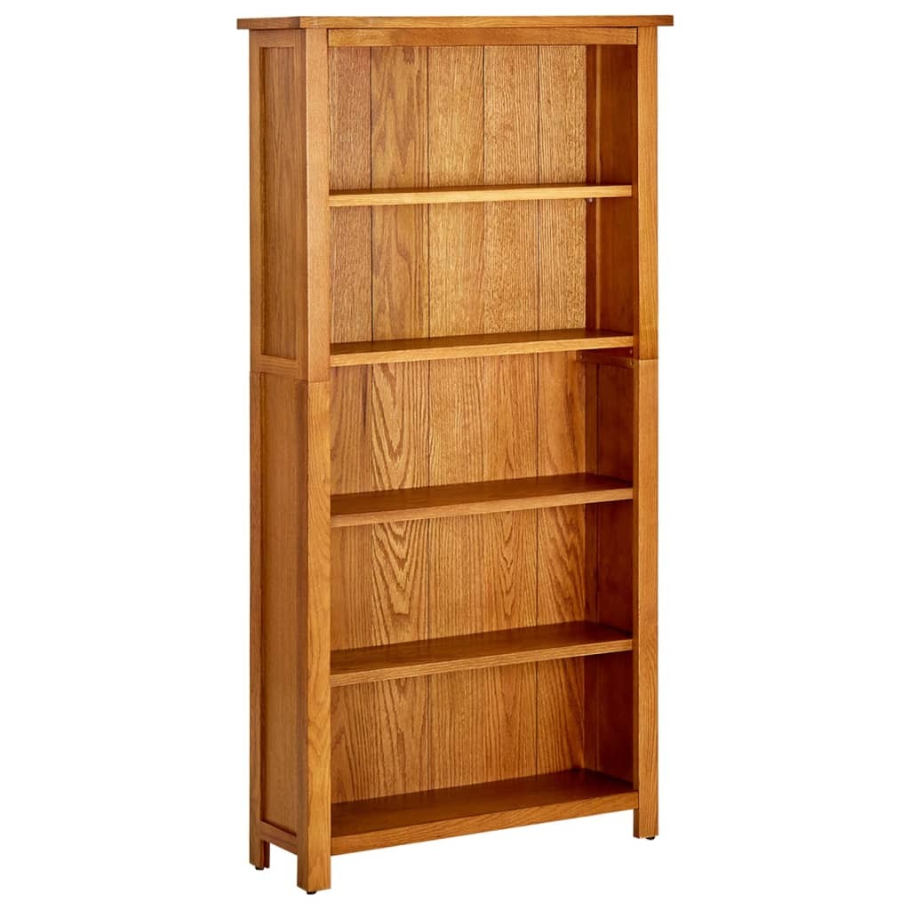 5-Tier Rustic Oak Bookcase - Solid Oak Wood - 27.6" Wide 55.1" Heigh