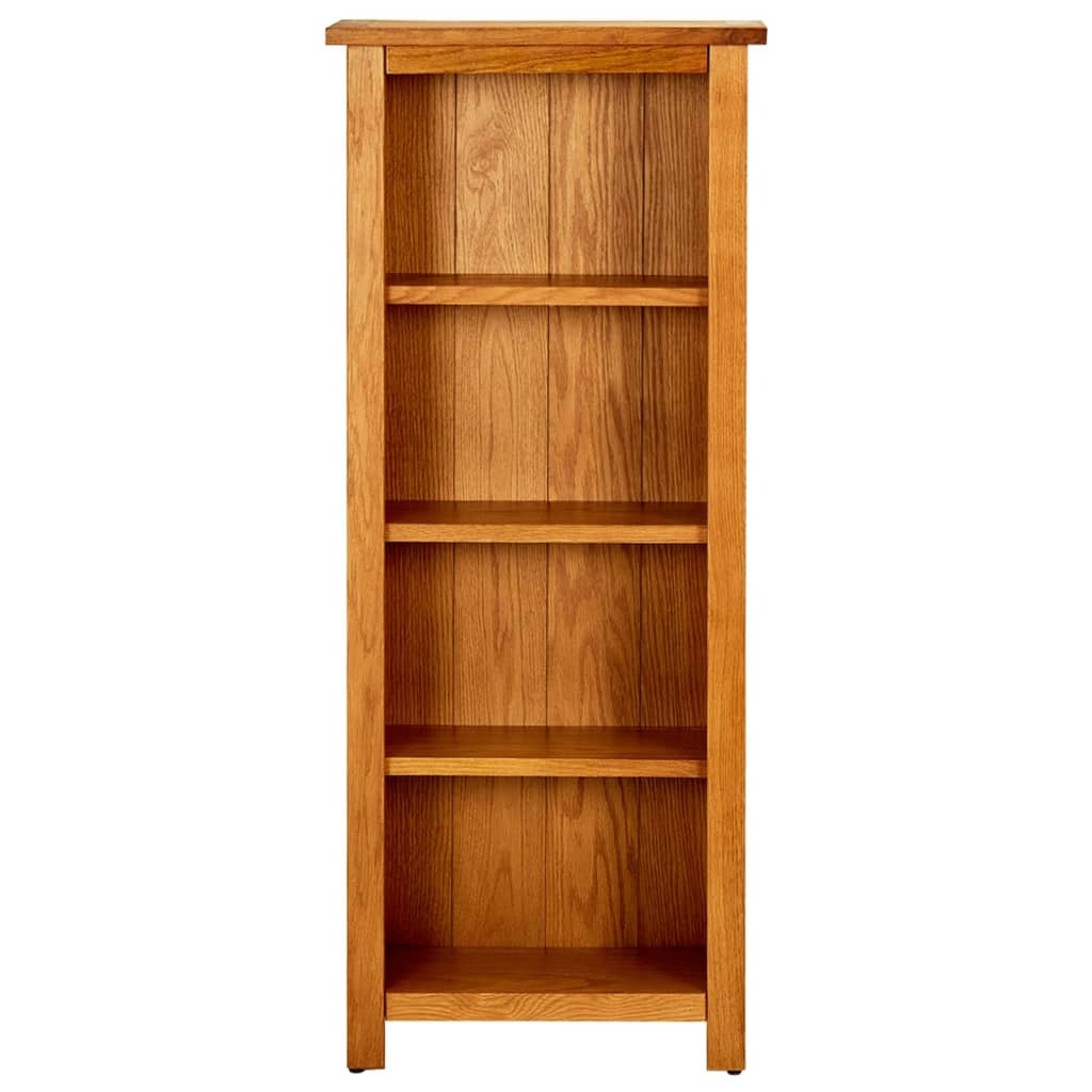 4-Tier Natural Oak Bookcase - Solid Oak Wood & MDF - 17.7" Wide 43.3" Heigh