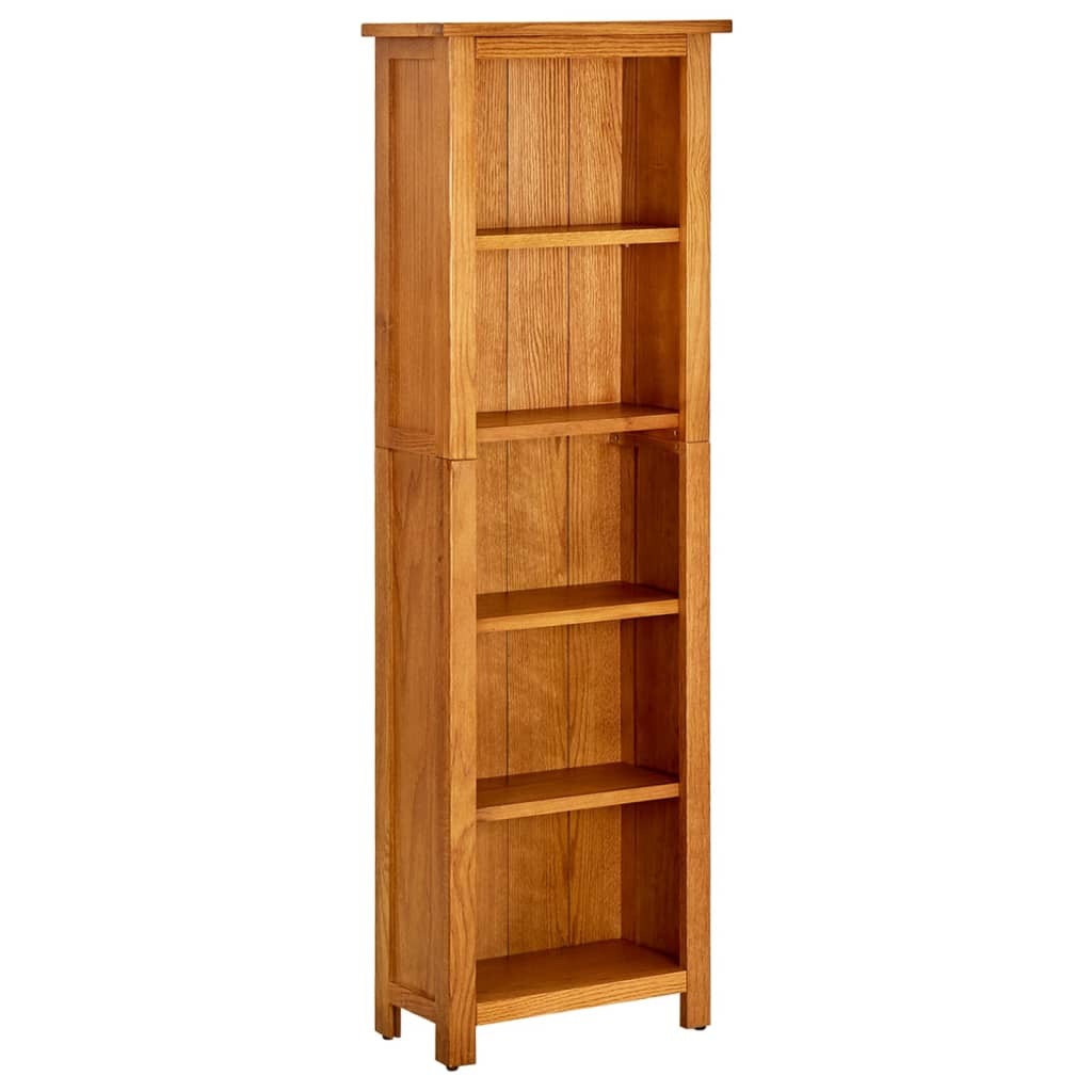 5-Tier Natural Oak Bookcase - Solid Oak Wood - 17.7" Wide 55.1" Heigh