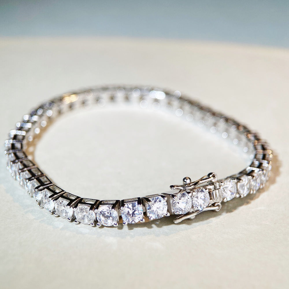 4mm Sterling Silver Moissanite Tennis Chain Bracelet - 18cm