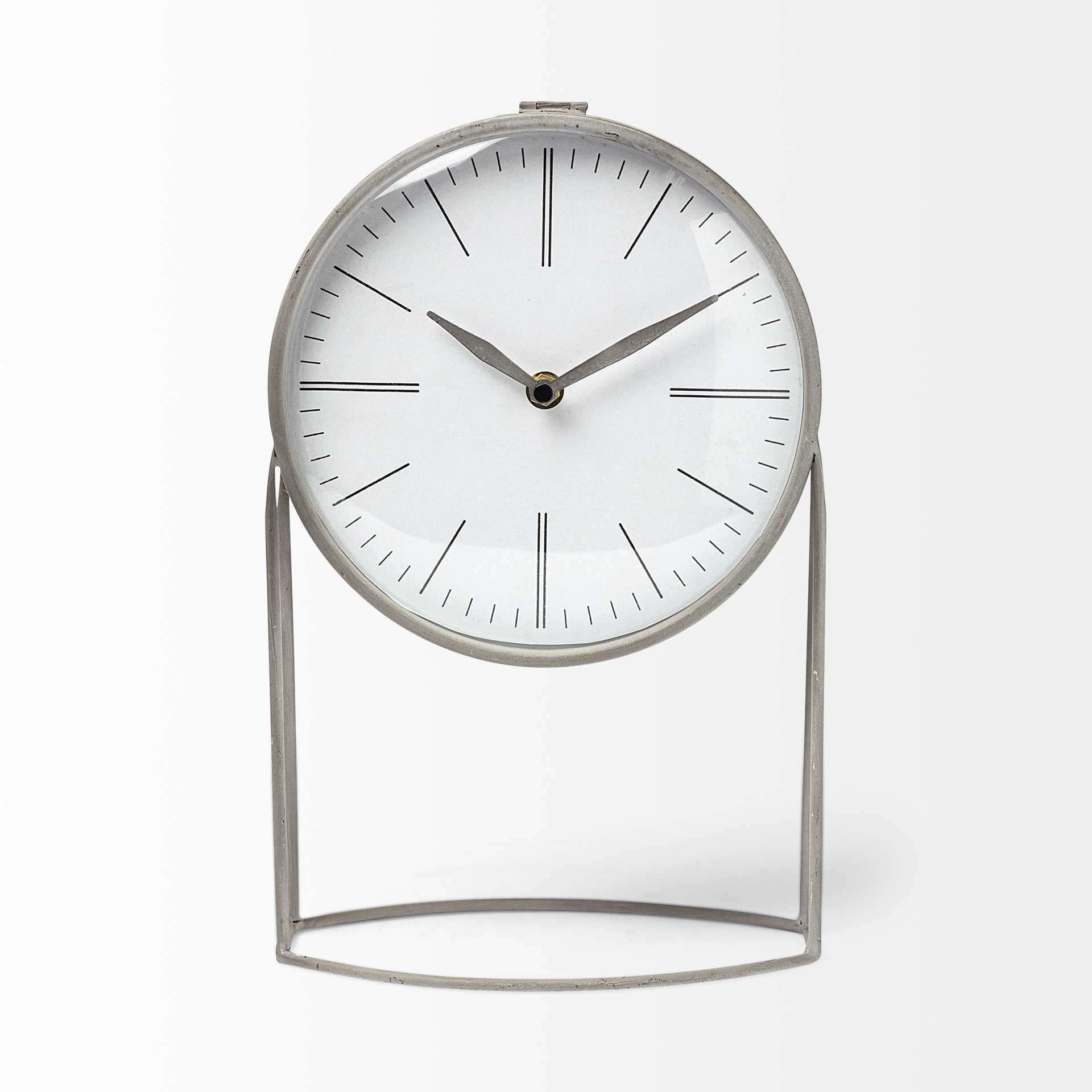 Gray Metal Circular Desk Clock - Quartz Movement Table Clock