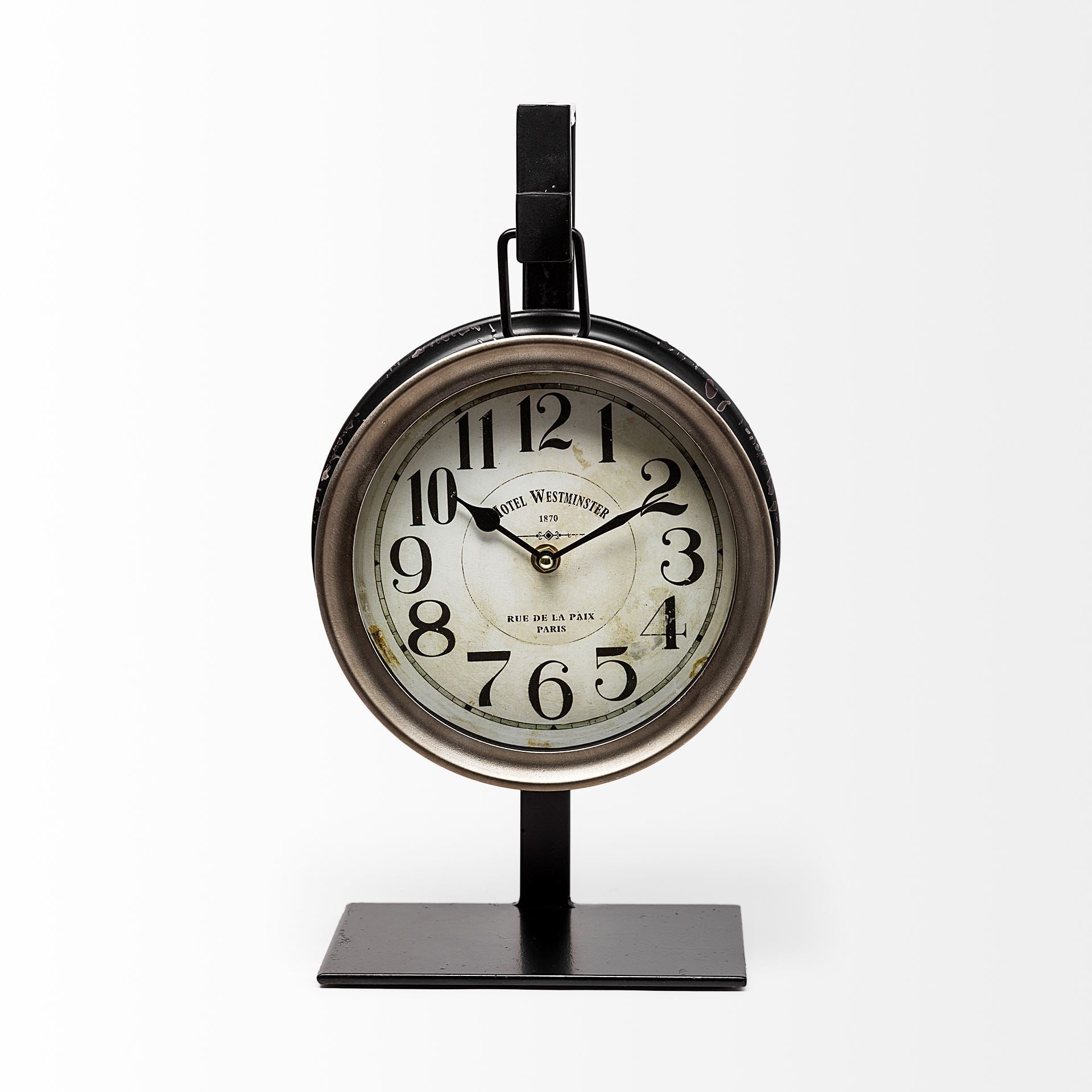 Metallic Brown Metal Hanging Desk Clock - Old English Design