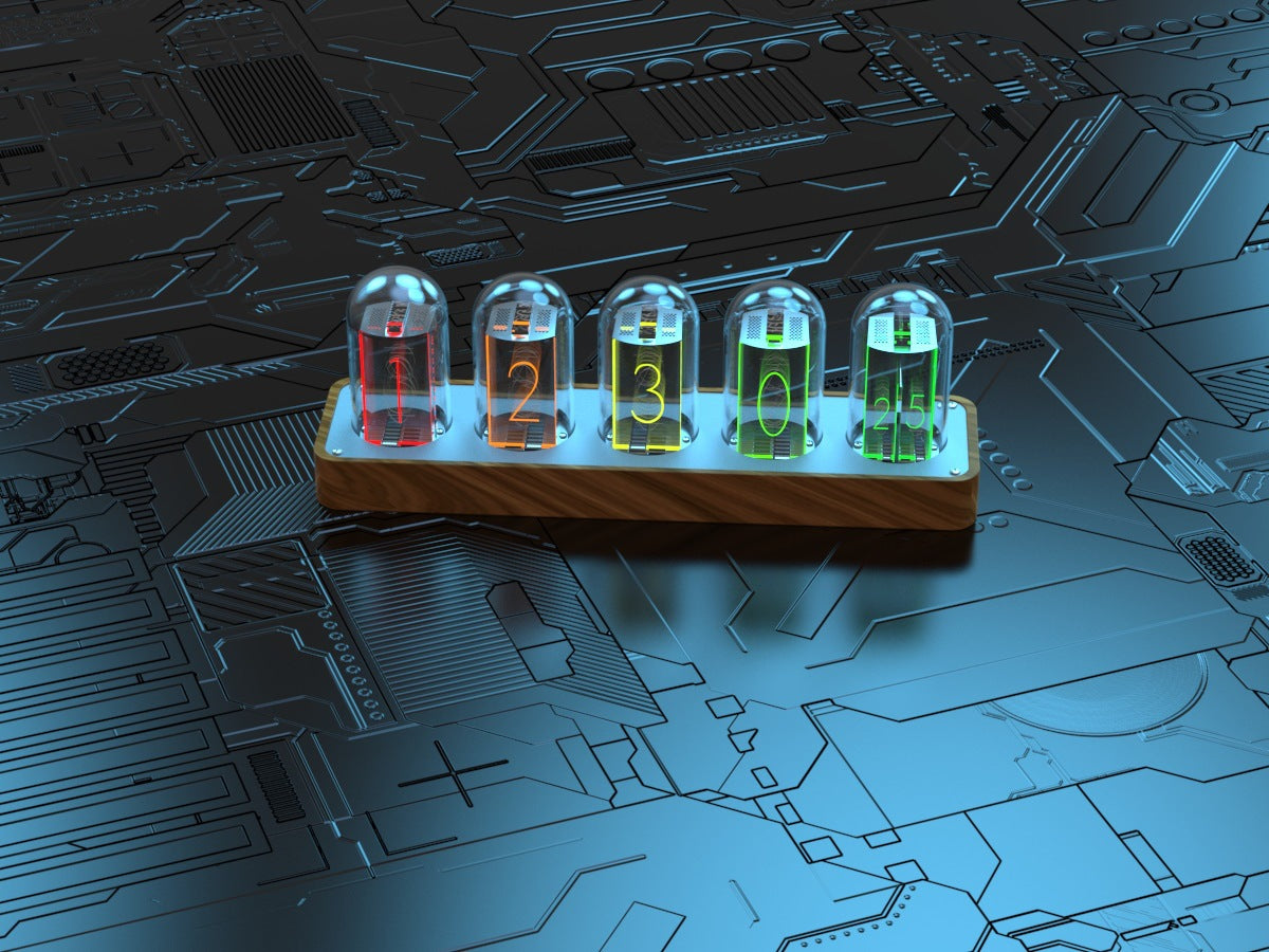 Nixie Tube Alarm Clock - 5-Tube Desktop Clock with WiFi - Assembly-Free