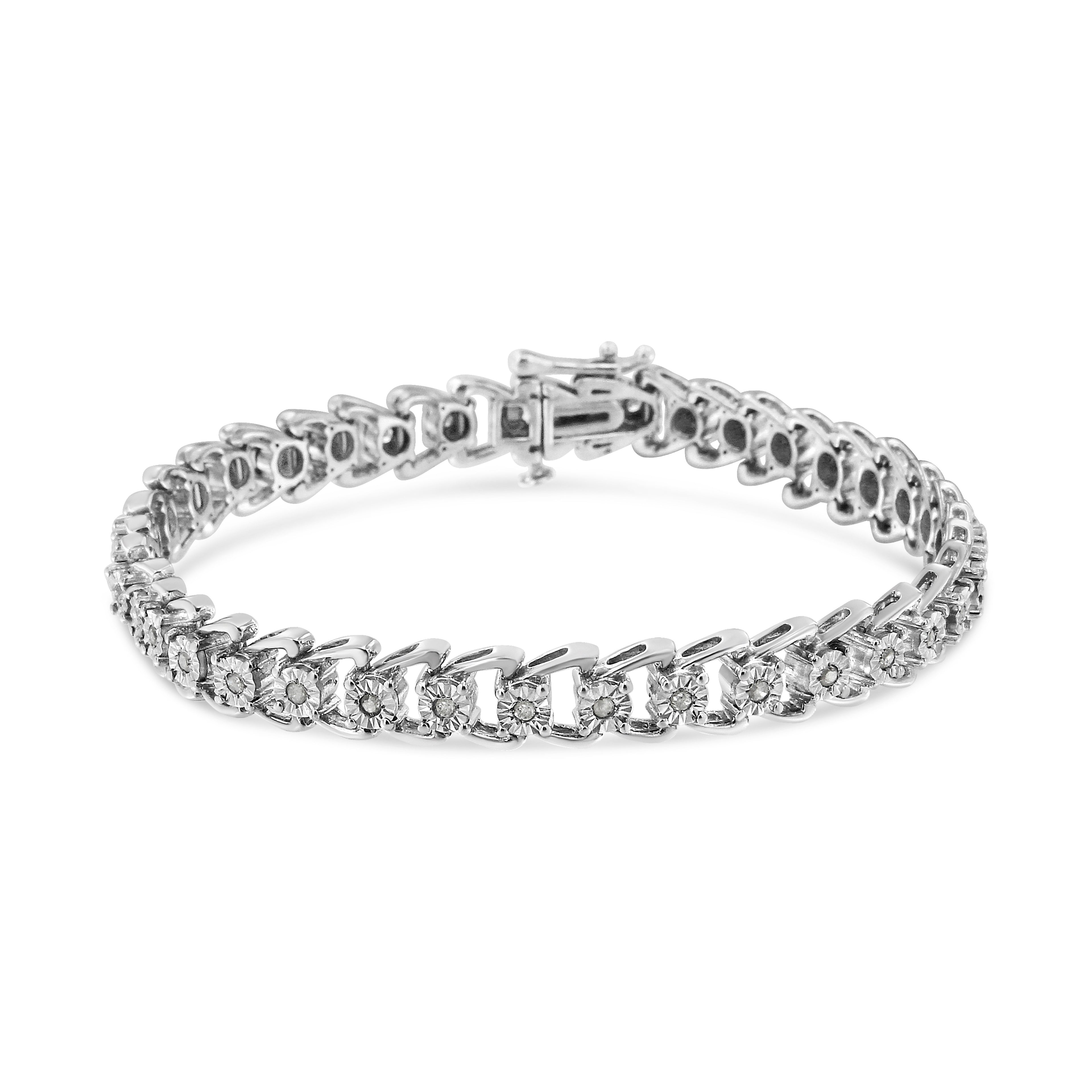 1/2 Cttw Diamond Tennis Bracelet Miracle-Set Double Swoosh Wave Style 7" .925 Sterling Silver