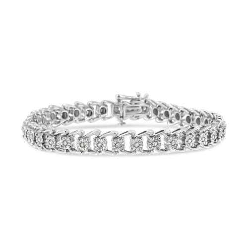 1/2 Cttw Diamond Tennis Bracelet Miracle-Set Double Swoosh Wave Style 7" .925 Sterling Silver