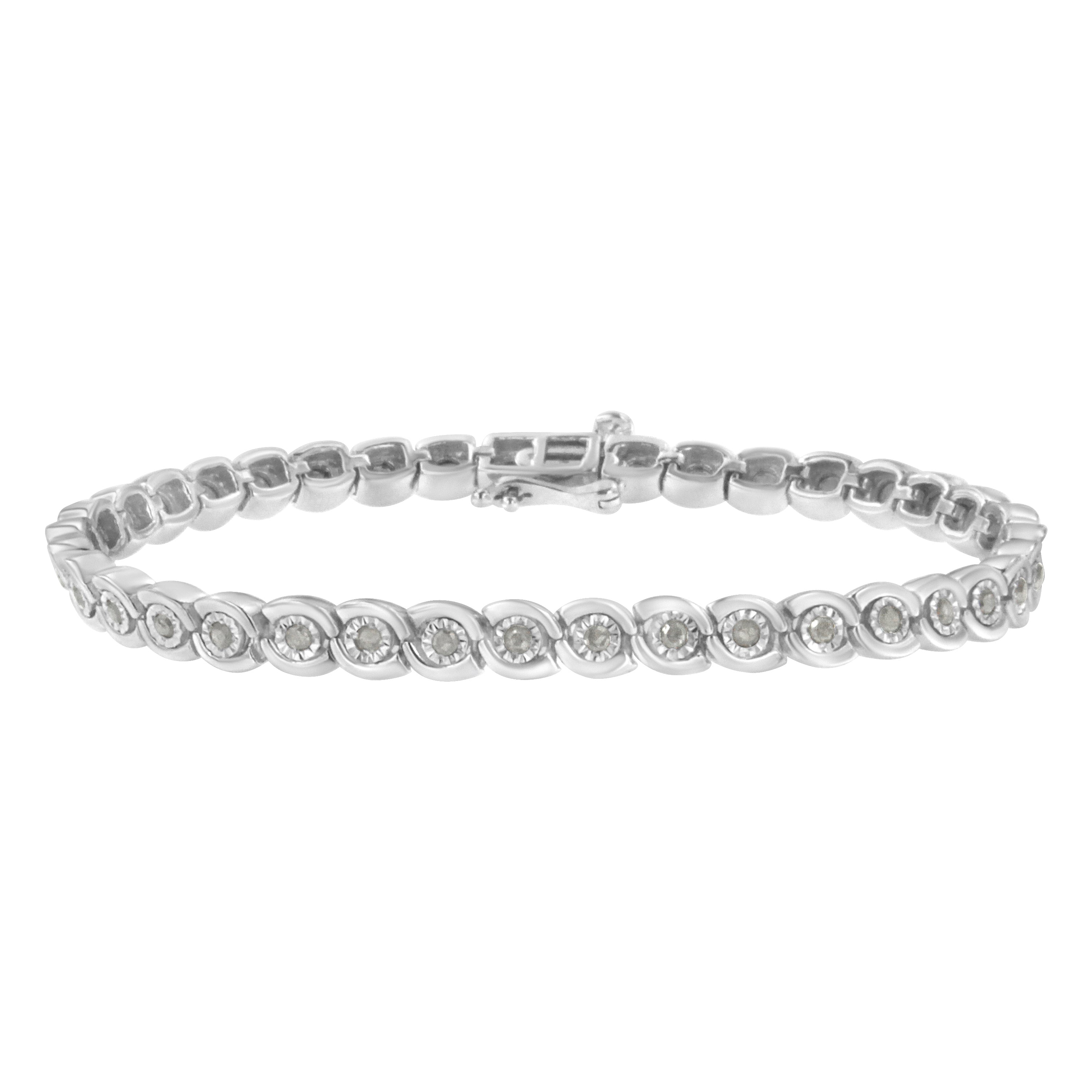 Diamond Spiraling Bezel Bracelet 925 Sterling Silver 1cttw