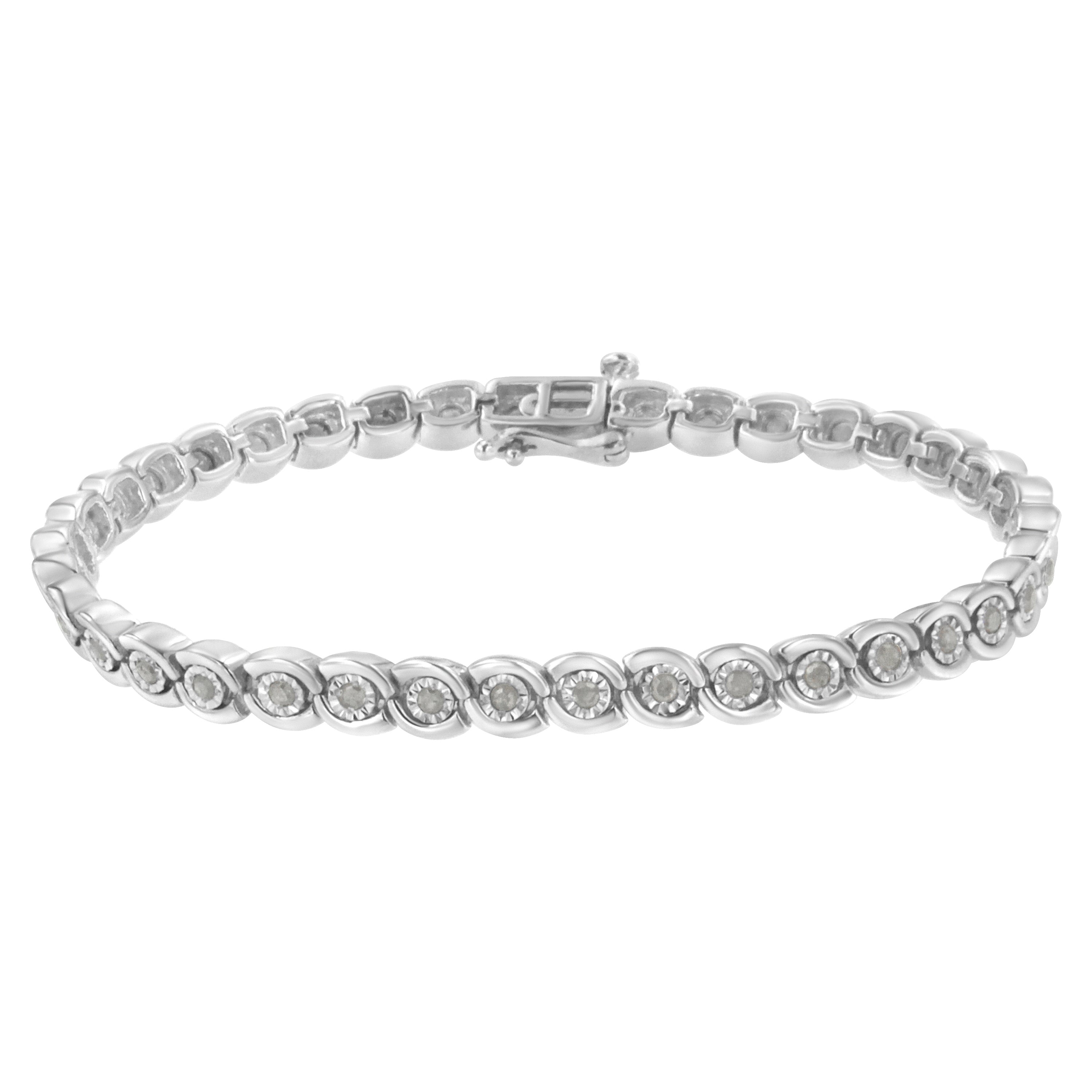 Diamond Spiraling Bezel Bracelet 925 Sterling Silver 1cttw