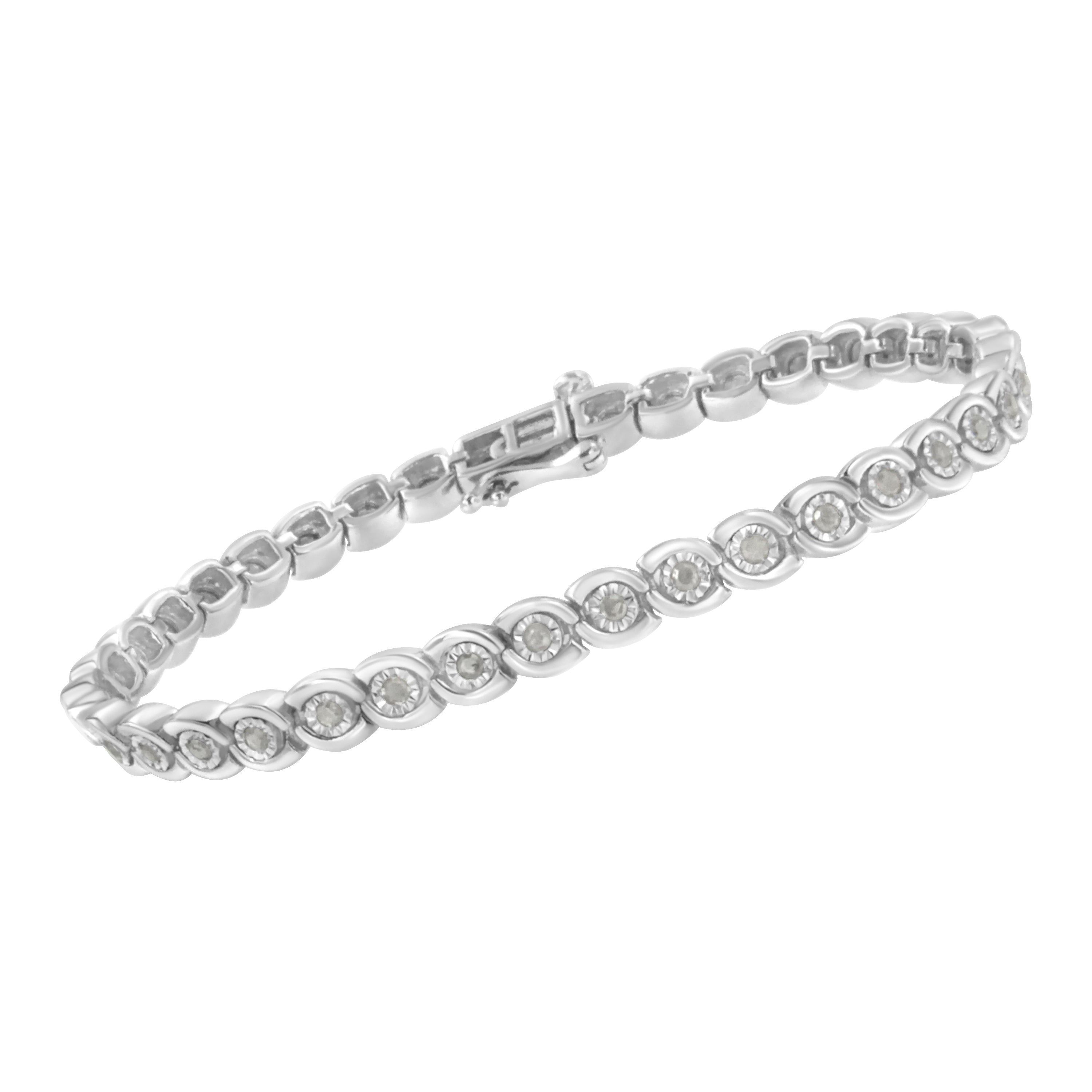 Diamond Spiraling Bezel Bracelet 925 Sterling Silver 1cttw