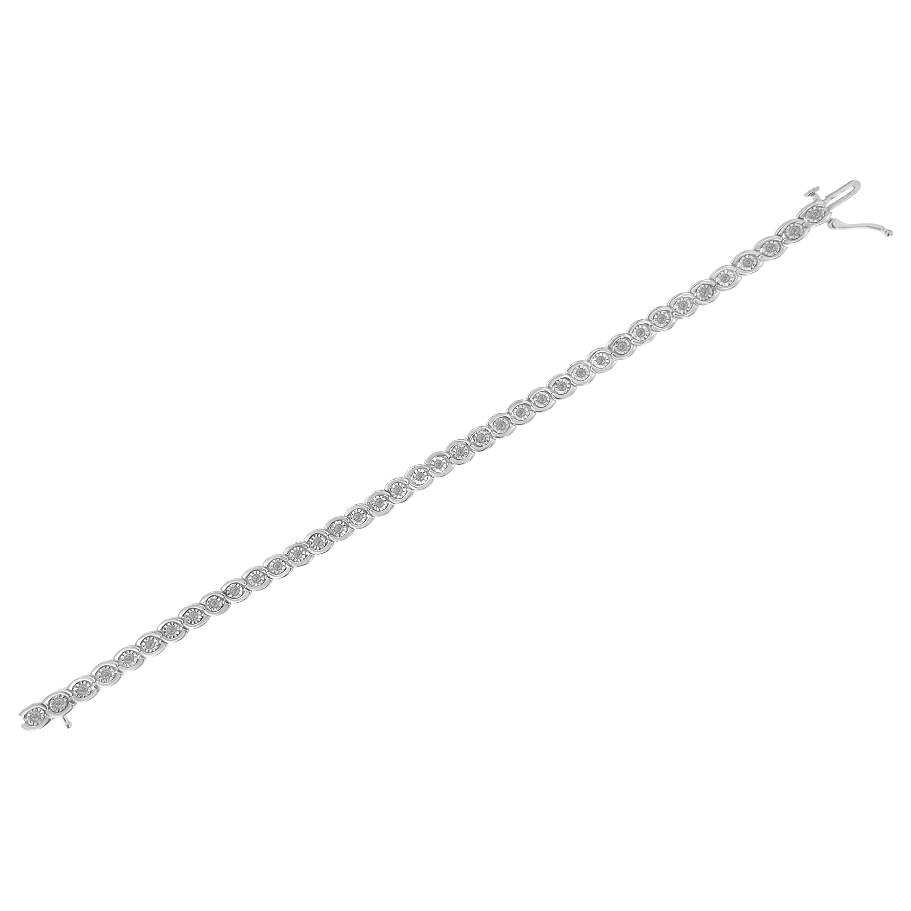 Diamond Spiraling Bezel Bracelet 925 Sterling Silver 1cttw