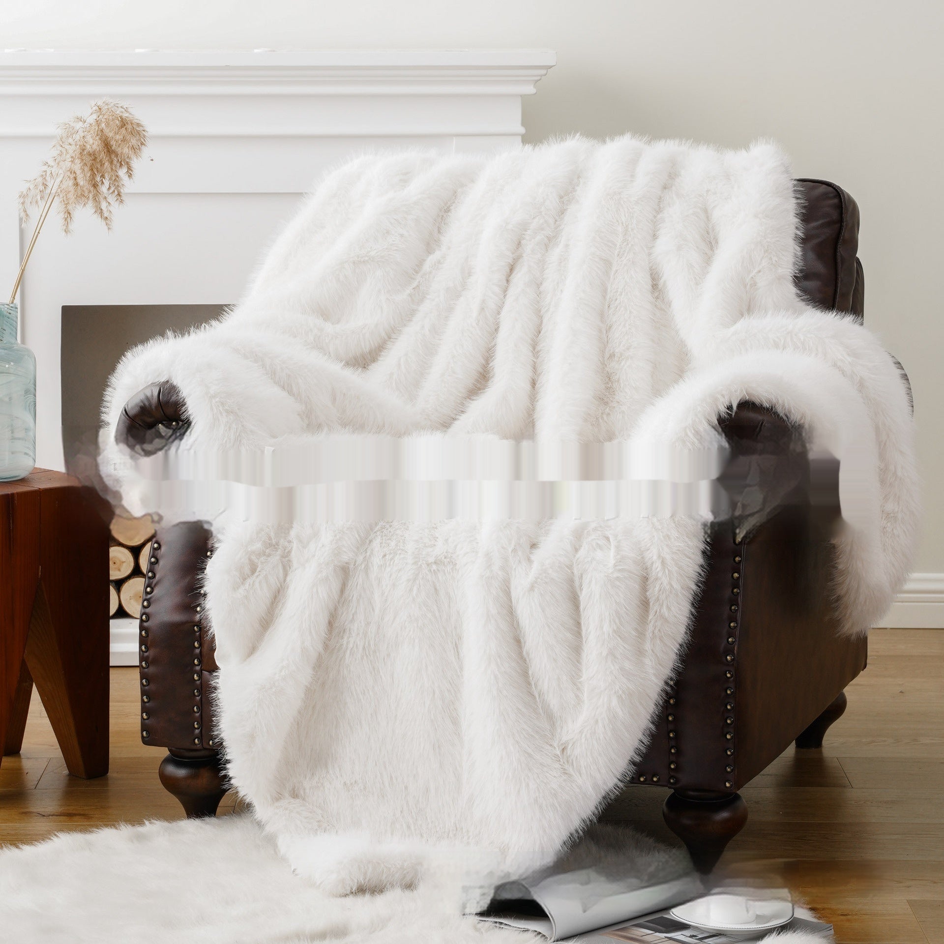 Creative Striped Faux Fur Sofa Blanket - White - 127×152cm