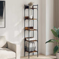 Smoked Oak Bookshelf - 5-Tier Tall Narrow Engineered Wood