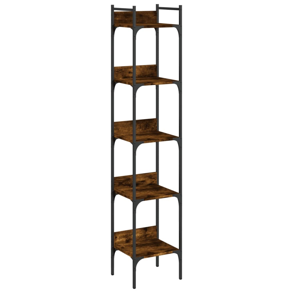 Smoked Oak Bookshelf - 5-Tier Tall Narrow Engineered Wood