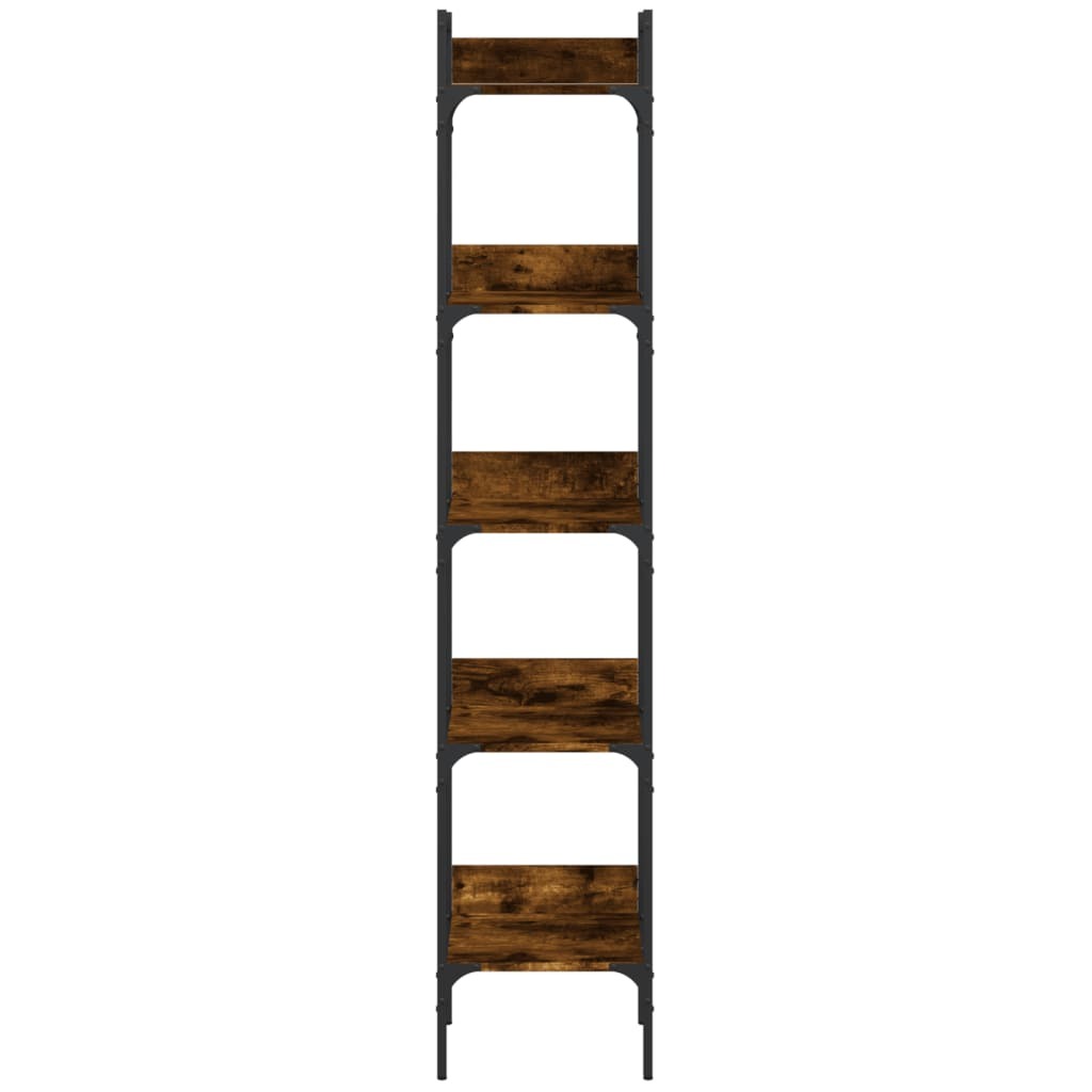 Smoked Oak Bookshelf - 5-Tier Tall Narrow Engineered Wood