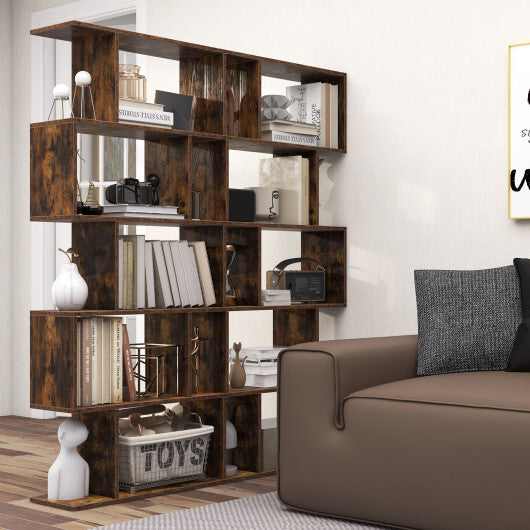 5-Tier S-Shaped Bookshelf with Anti-Toppling Device - Rustic Brown