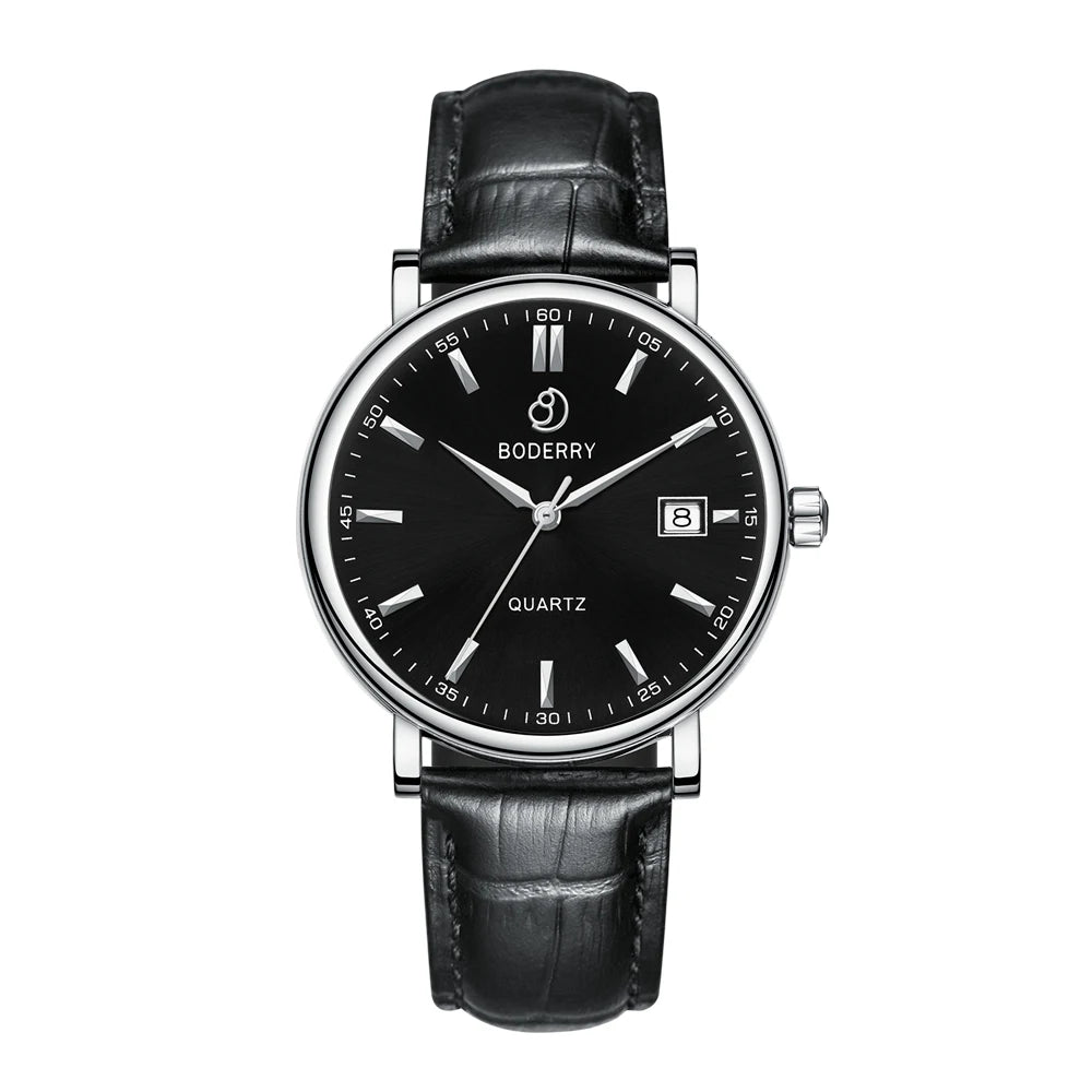 BODERRY Classic Men's Luxury Swiss Made Quartz Dress Watch Stainless Steel Sapphire Crystal Waterproof Wrist Watches