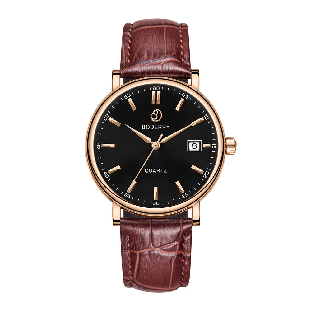BODERRY Classic Men's Luxury Swiss Made Quartz Dress Watch Stainless Steel Sapphire Crystal Waterproof Wrist Watches