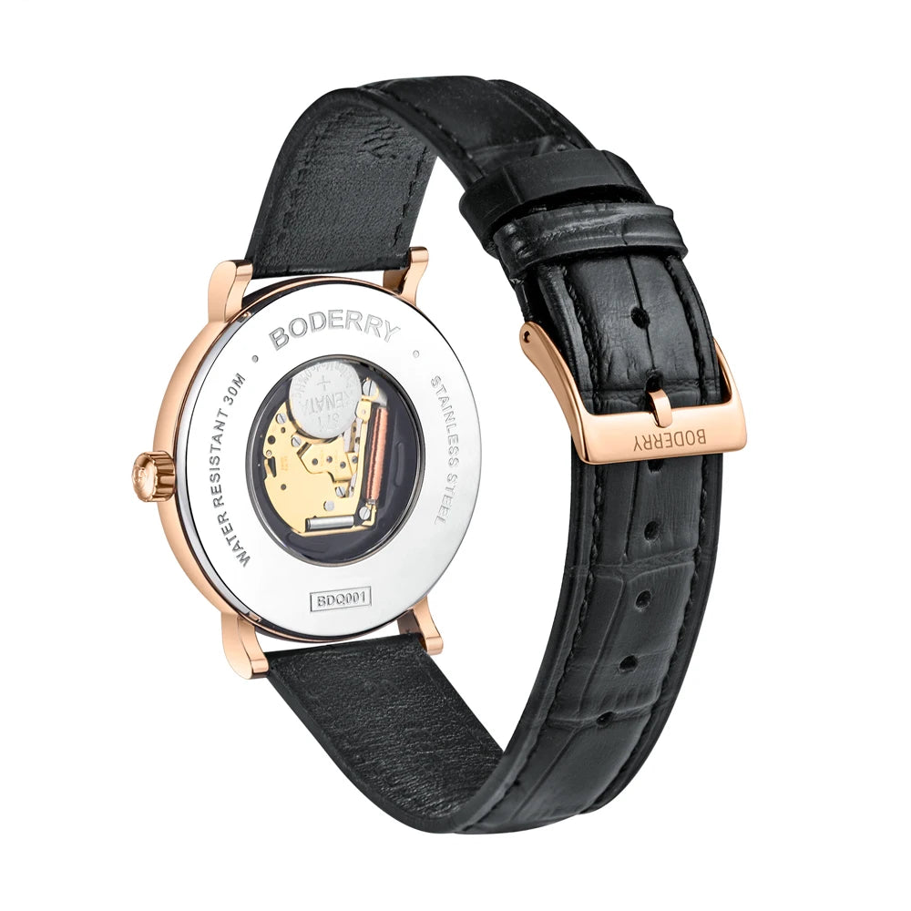 BODERRY Classic Men's Luxury Swiss Made Quartz Dress Watch Stainless Steel Sapphire Crystal Waterproof Wrist Watches