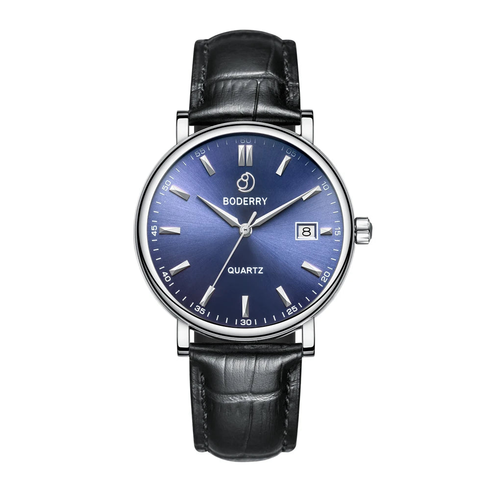 BODERRY Classic Men's Luxury Swiss Made Quartz Dress Watch Stainless Steel Sapphire Crystal Waterproof Wrist Watches