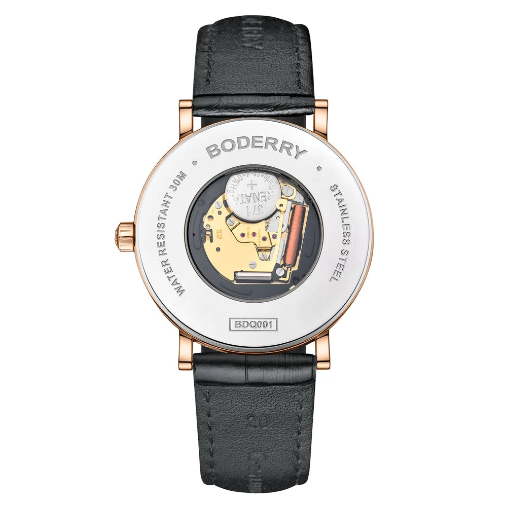 BODERRY Classic Men's Luxury Swiss Made Quartz Dress Watch Stainless Steel Sapphire Crystal Waterproof Wrist Watches