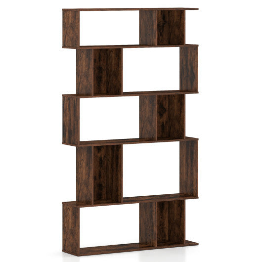 Geometric Bookshelf 5-Tier Bookcase - Open Shelves & Closed-Back Cubes - Brown