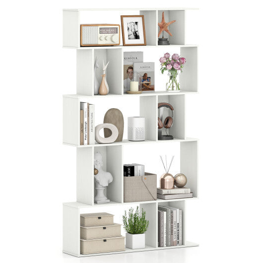Geometric Bookshelf 5-Tier Bookcase - Open Shelves & Closed-Back Cubes - White