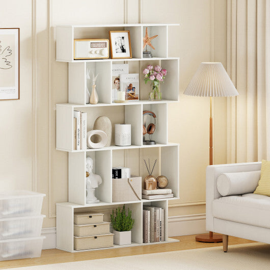 Geometric Bookshelf 5-Tier Bookcase - Open Shelves & Closed-Back Cubes - White