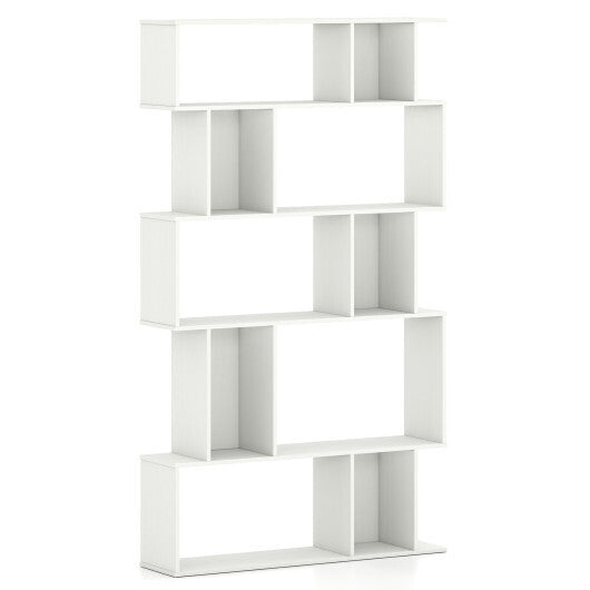 Geometric Bookshelf 5-Tier Bookcase - Open Shelves & Closed-Back Cubes - White