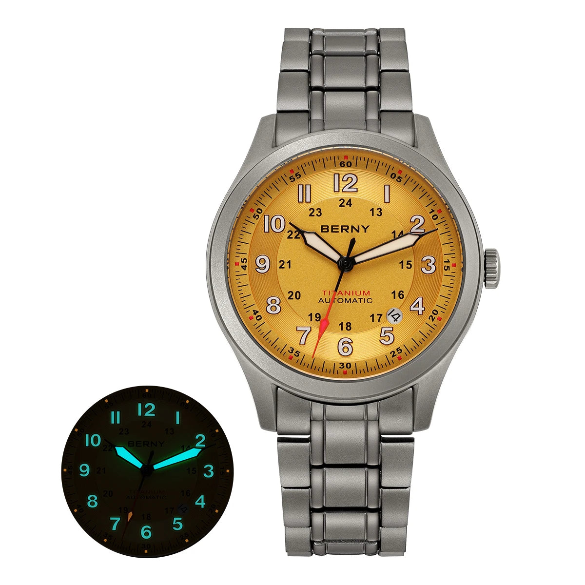 BERNY Automatic Titanium Field Watch - Miyota 8215 Super Luminous Sapphire