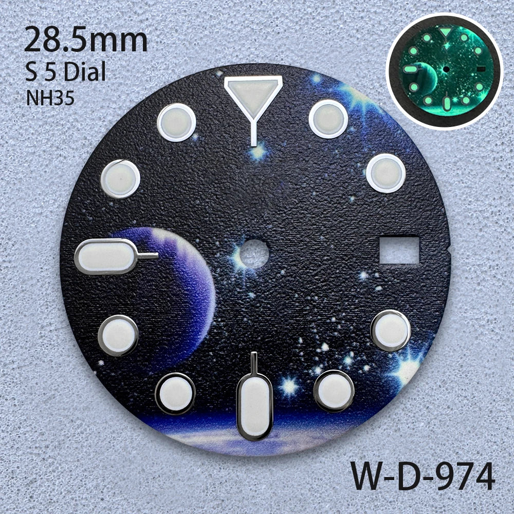 28.5mm S5 Logo Starlit Sky Dial - C3 Green Luminous NH35/NH36