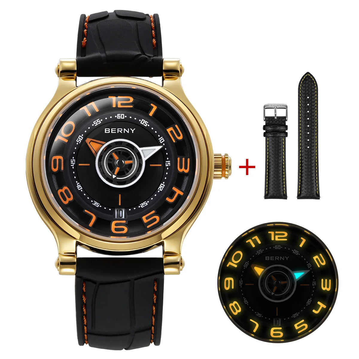 BERNY Mechanical Watch - Miyota 8215 Compass Tire Dial Super Luminous Sapphire Crystal