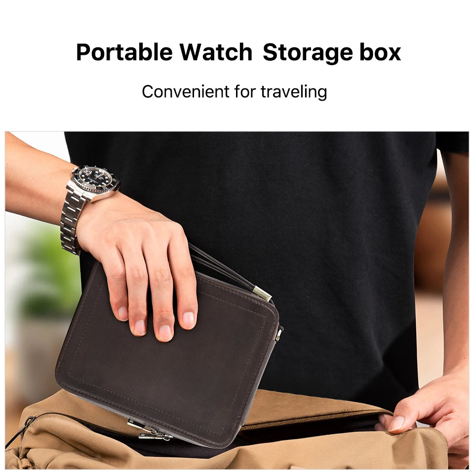 Genuine Leather Watch Travel Case - Watch and Sunglasses Storage Box with Soft Lining