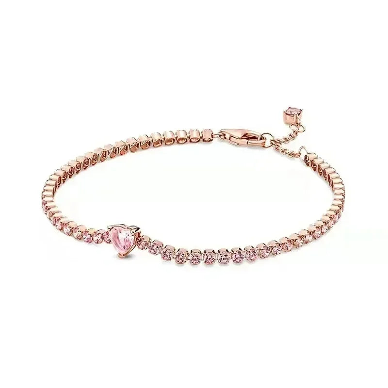 925 Sterling Silver Heart-Shaped Zirconia Tennis Bracelet - Luxury Gift