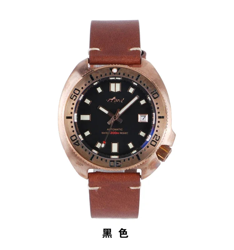 Heimdallr Bronze 45mm 6105 Watch CUSN8 Sapphire Crystal NH35 Automatic Mechanical Watch 20Bar Water Resistant C3 Super Luminous