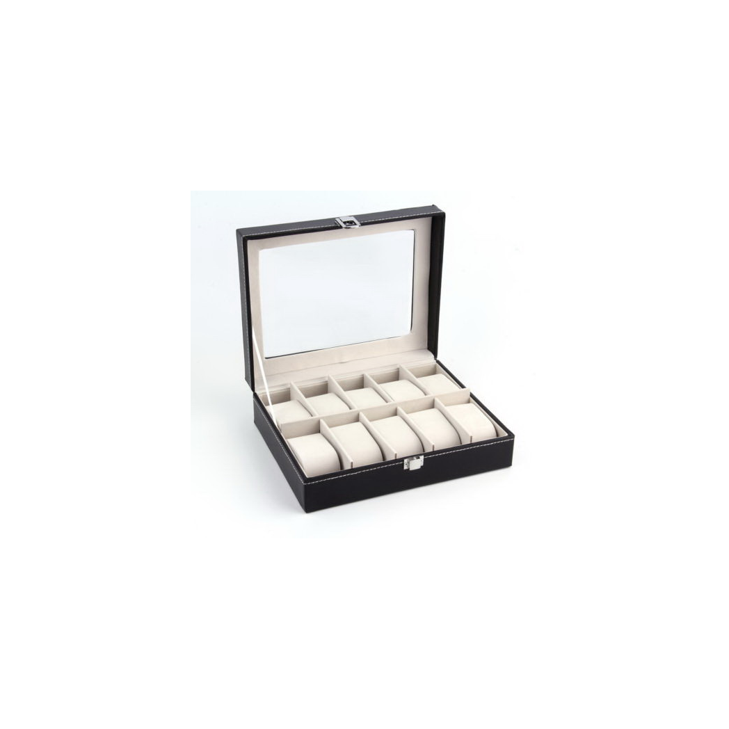 10 Compartments Leather Watch Collection Storage Box Black