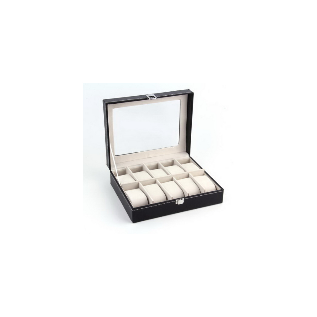 10 Compartments Leather Watch Collection Storage Box Black