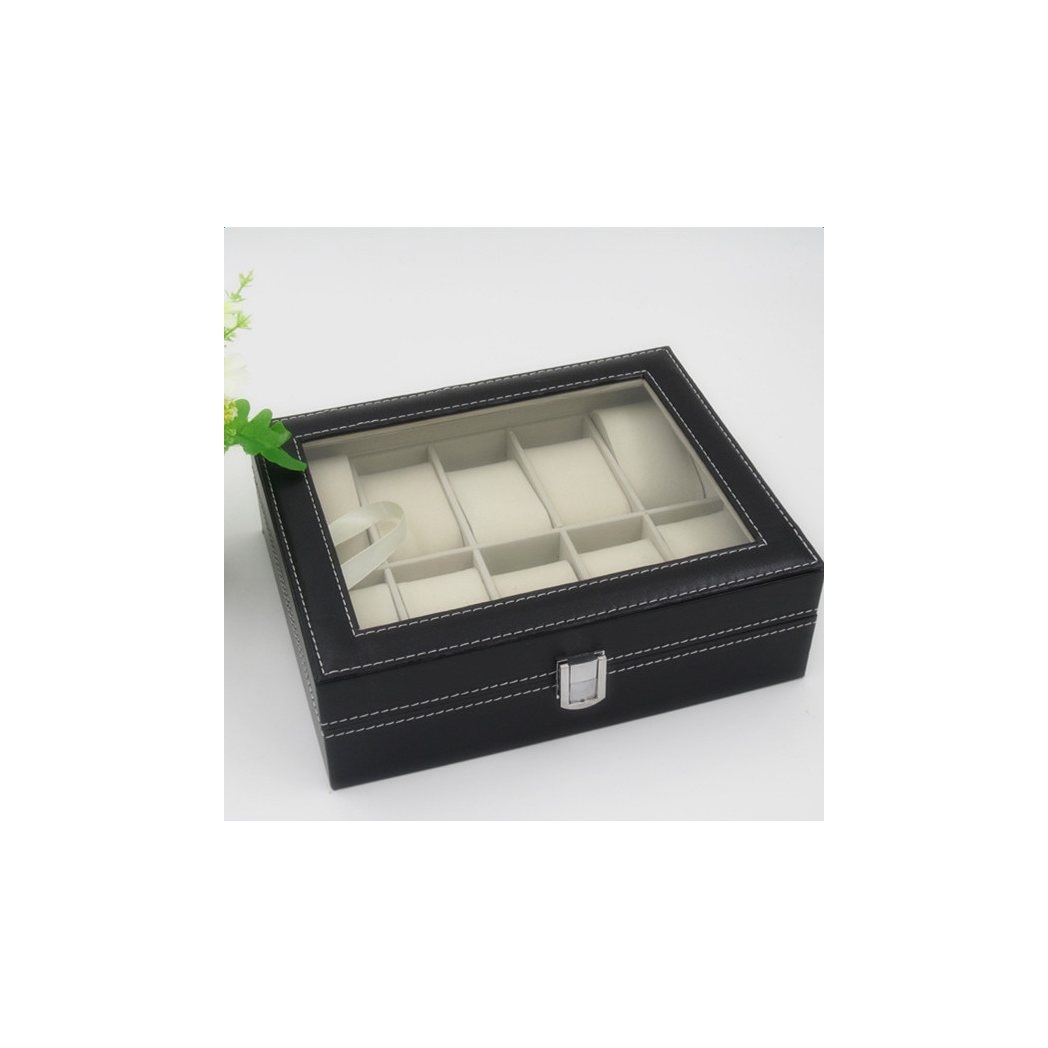 10 Compartments Leather Watch Collection Storage Box Black