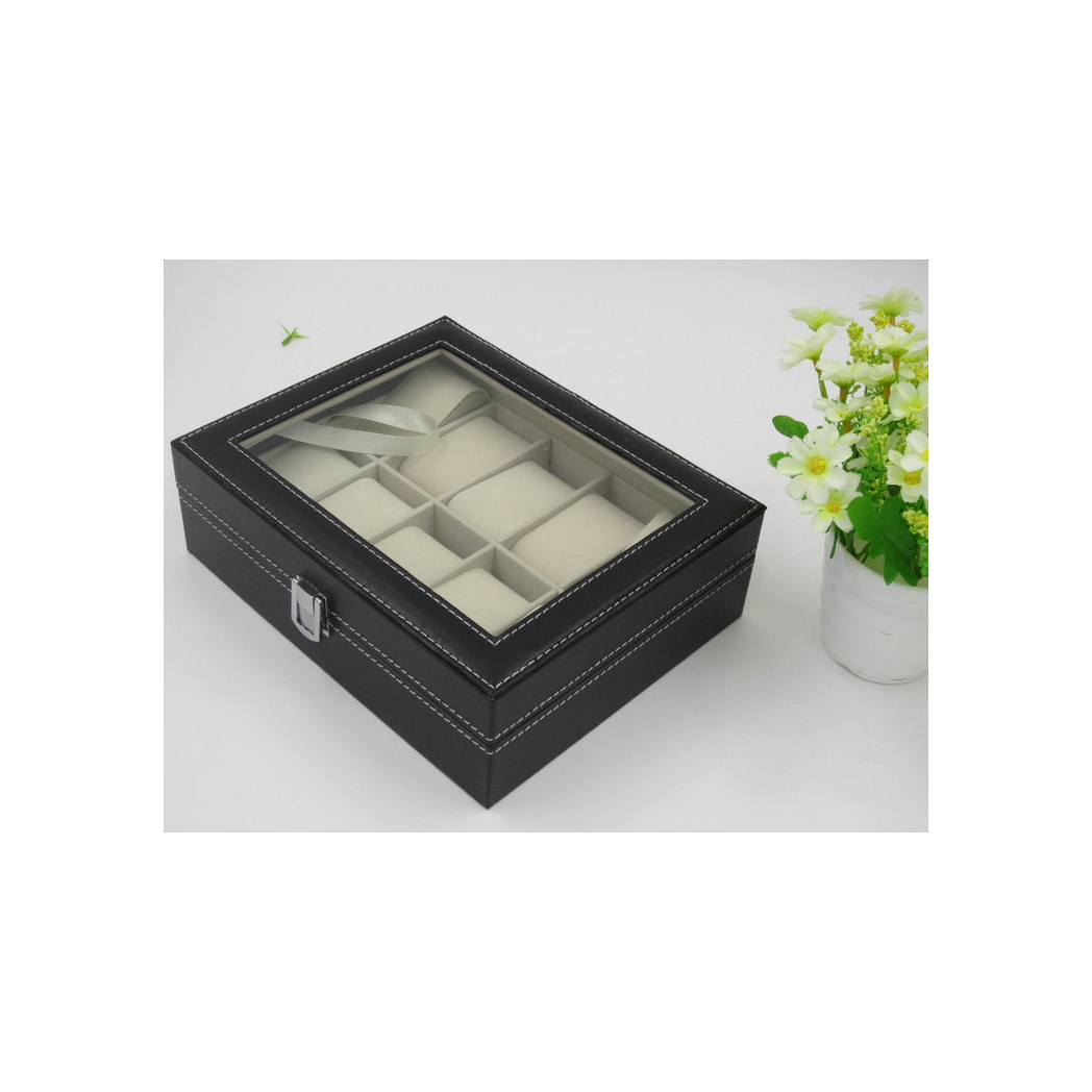 10 Compartments Leather Watch Collection Storage Box Black