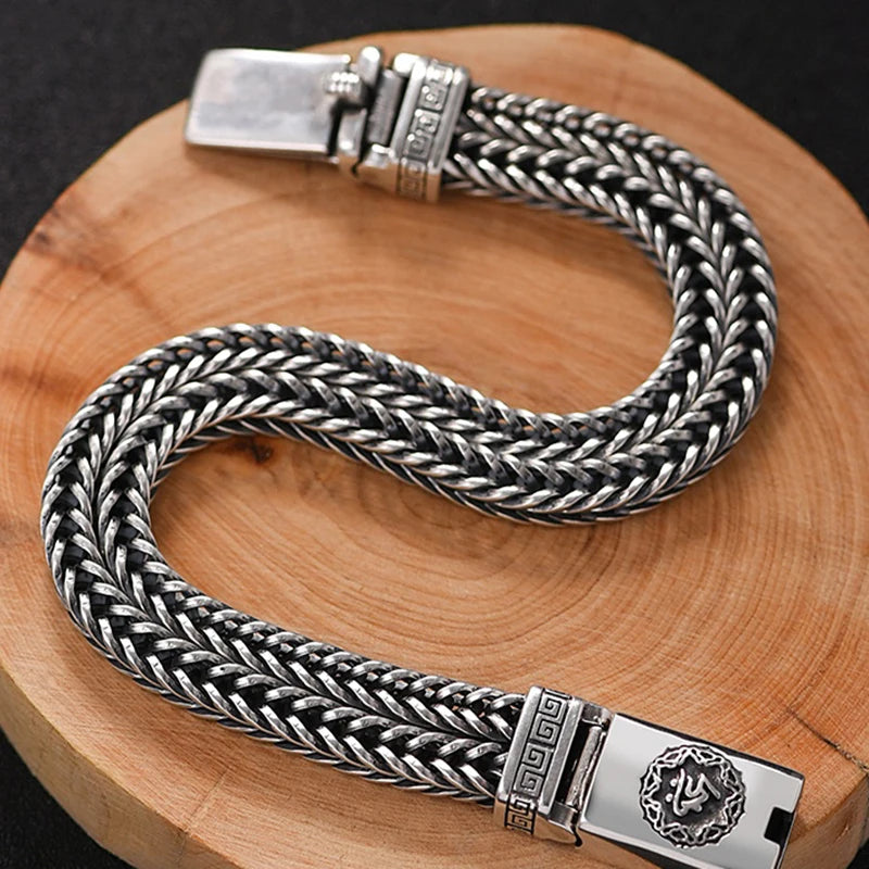 925 Silver Hand Woven Heavy Bracelet - Men's Retro Fashion Jewelry