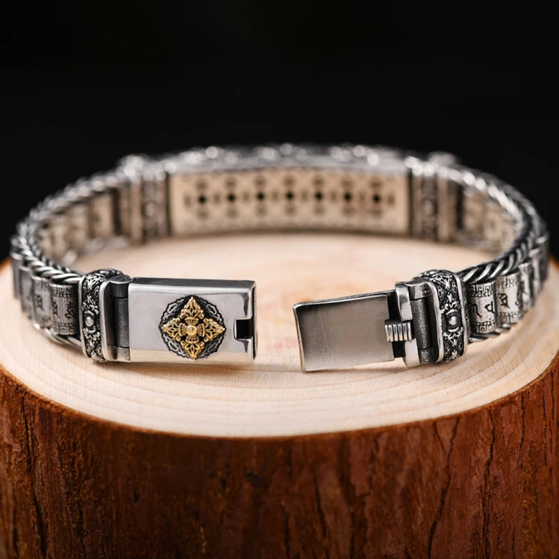Silver Men's Retro Creative Hand-Woven Bracelet - Six Character Mantra